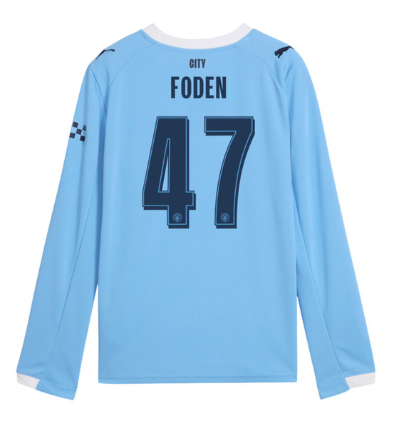 FODEN #47 Manchester City 25/26 Men's Home Long Sleeve Shirt - City Font