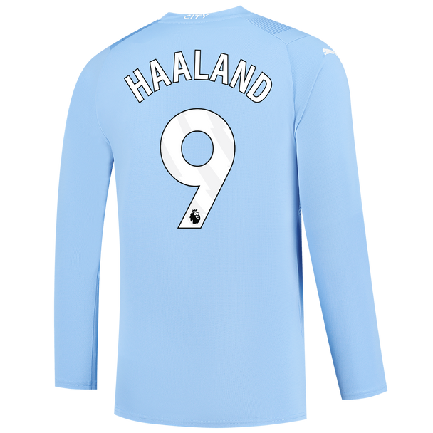 HAALAND #9 Manchester City 23/24 Men's Home Long Sleeve Shirt - PL Font