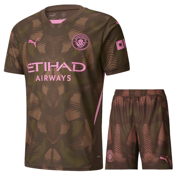 Manchester City 24/25 Kid's Brown Goalkeeper Shirt and Shorts
