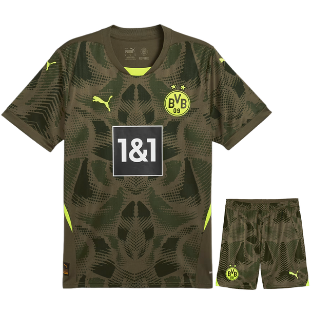 Borussia Dortmund 24/25 Kid's Olive Goalkeeper Shirt and Shorts