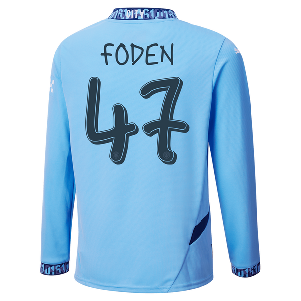 FODEN #47 Manchester City 24/25 Men's Home Long Sleeve Shirt - Man City Font