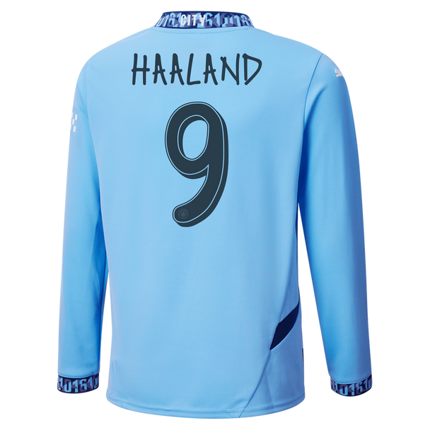 HAALAND #9 Manchester City 24/25 Men's Home Long Sleeve Shirt - Man City Font