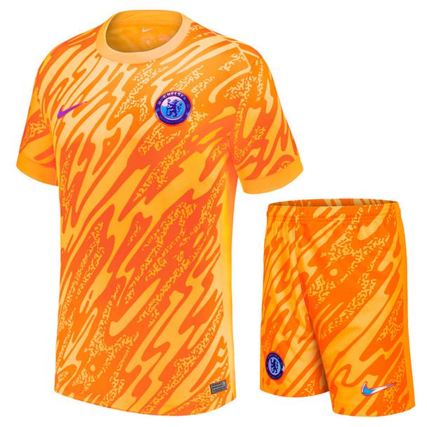 Chelsea 24/25 Kid's Orange Goalkeeper Shirt and Shorts