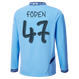 FODEN #47 Manchester City 24/25 Men's Home Long Sleeve Shirt - Man City Font