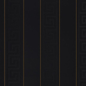 935244 - Versace Greek Key Striped Black Gold AS Creation Wallpaper