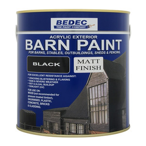 2.5lt Bedec Acrylic Exterior Barn Paint Matt Black For All External Wood 2.5lt Bedec Acrylic Exterior Barn Paint Matt Black For All External Wood