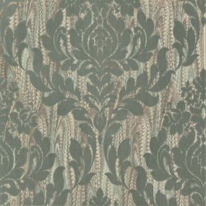 1838 Wallcoverings 1602-101-02 - Avington Soft Flock Damask Green Brown 1838 Wallpaper roll - luxury design for UK feature walls