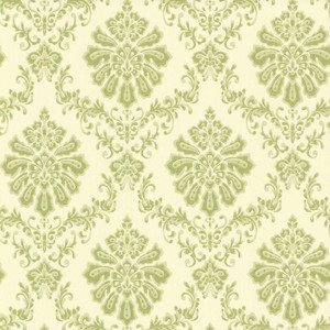 1838 Wallcoverings 1602-104-05 - Avington Mid-Scale Damask Cream Lime Green 1838 Wallpaper roll - luxury design for UK feature walls