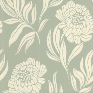 1838 Wallcoverings 1602-106-02 - Avington Large Floral Motif Cream Green 1838 Wallpaper roll - luxury design for UK feature walls