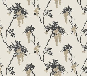 1838 Wallcoverings 1703-109-04 - Camellia Wisteria Draping Flowers Gold Black 1838 Wallpaper roll - luxury design for UK feature walls