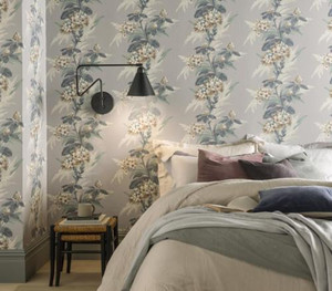 1838 Wallcoverings 1804-116-06 - Aurora Floral Grey White 1838 Wallpaper roll - luxury design for UK feature walls