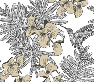 1838 Wallcoverings 1804-117-06 - Aurora Floral Hummingbirds Gilver Black 1838 Wallpaper roll - luxury design for UK feature walls