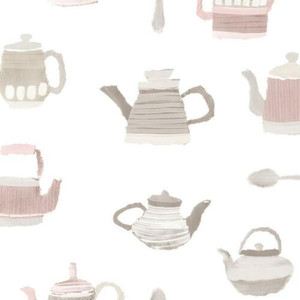 Galerie CK36633 - Kitchen Style 3 Teapots Kettle Teaspoons Pink Beige Galerie Wallpaper roll - luxury design for UK feature walls