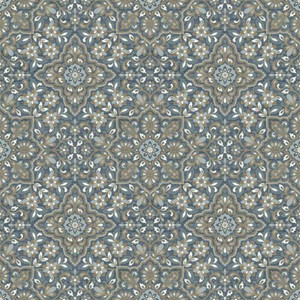 FH37542 - Homestyle Geometric Floral Tiled Patterns Blue Gold Galerie Wallpaper