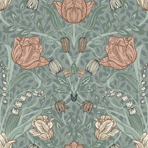 Galerie 33010 - Apelviken Leafy Vines Blossom Green/pink Galerie Wallpaper roll - luxury design for UK feature walls