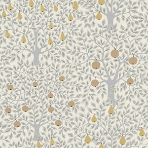 Galerie 33012 - Apelviken Apples Pears Branches White/grey/gold Galerie Wallpaper roll - luxury design for UK feature walls