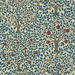Galerie 33013 - Apelviken Apples Pears Branches Blue Galerie Wallpaper roll - luxury design for UK feature walls