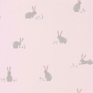 82744111 - Happy Dreams Bunny Rabbits Pink Casadeco Wallpaper
