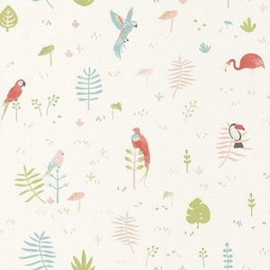 82923102 - Happy Dreams Parrots Flamingos Toucans Pink Casadeco Wallpaper