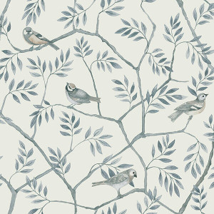 Galerie 27016 - Morgongava Trees Birds Blue Galerie Wallpaper roll - luxury design for UK feature walls