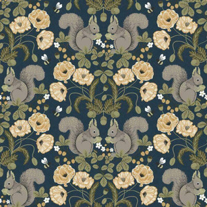 Galerie 44123 - Apelviken2 Squirrels Floral Dark blue Galerie Wallpaper roll - luxury design for UK feature walls