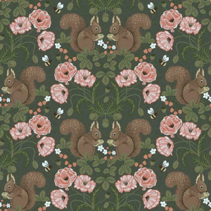 Galerie 44124 - Apelviken2 Squirrels Floral Green Galerie Wallpaper roll - luxury design for UK feature walls