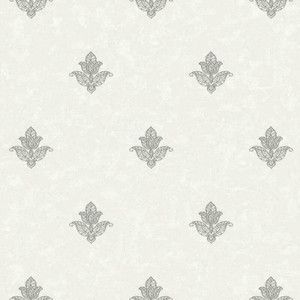 Galerie 7012 - Emporium Mehndi Motif Cream and Silver Galerie Wallpaper roll - luxury design for UK feature walls
