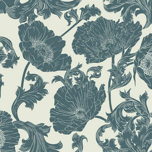 Galerie 14023 - Ekbacka Large Poppies White-Blue Galerie Wallpaper roll - luxury design for UK feature walls