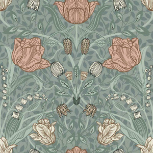 Galerie 33010 - Apelviken2 Floral Tulips Green Pink Galerie Wallpaper roll - luxury design for UK feature walls