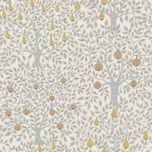 Galerie 33012 - Apelviken2 Apples and Pears White grey gold Galerie Wallpaper roll - luxury design for UK feature walls