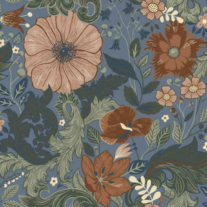 Galerie S13108 - Sommarang Scandinavian Bloom Blue Galerie Wallpaper roll - luxury design for UK feature walls