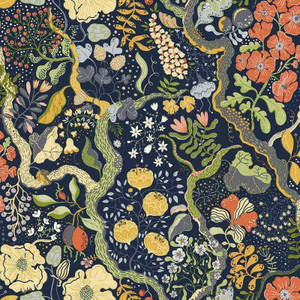 Galerie S65101 - Sommarang Floral Vines Blue Galerie Wallpaper roll - luxury design for UK feature walls