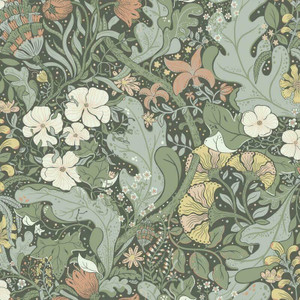 Galerie S83103 - Sommarang Swedish Flowers Leaves Green Galerie Wallpaper roll - luxury design for UK feature walls