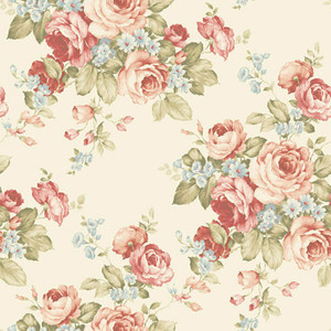 Galerie AB27614 - Abby Rose 4 Floral Roses Cream Pink Blue Olive Green Galerie Wallpaper roll - luxury design for UK feature walls