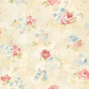 Galerie AB42418 - Abby Rose 4 Morning Dew Faded Roses Pink Blue Cream Galerie Wallpaper roll - luxury design for UK feature walls