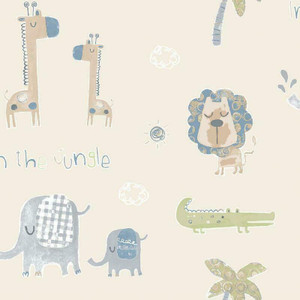 Galerie G78378 - Tiny Tots 2 Jungle Friends Beige Safari Green Galerie Wallpaper roll - luxury design for UK feature walls