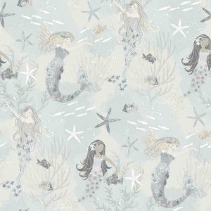 Galerie G78389 - Tiny Tots 2 Mermaids Grey Silver Glitter Galerie Wallpaper roll - luxury design for UK feature walls