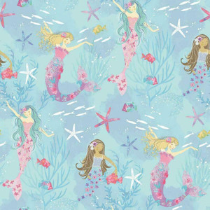 Galerie G78392 - Tiny Tots 2 Mermaids Turquoise Hot Pink Glitter Galerie Wallpaper roll - luxury design for UK feature walls