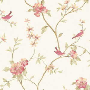 Galerie CG28803 - Rose Garden Trees Birds Pink Galerie Wallpaper roll - luxury design for UK feature walls