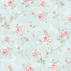 Galerie RG35734 - Rose Garden Vine Roses Blue Galerie Wallpaper roll - luxury design for UK feature walls