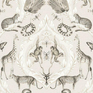 Galerie G78309 - Bazaar Tropical Wildlife Damask Beige, black Galerie Wallpaper roll - luxury design for UK feature walls