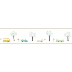 82907342 - Happy Dreams Cars Trucks MiniVans Green Casadeco Wallpaper Border