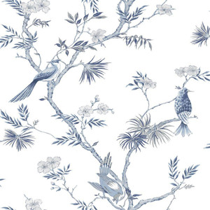 Galerie G78489 - Secret Garden Classic Bird Trail Blue, white Galerie Wallpaper roll - luxury design for UK feature walls