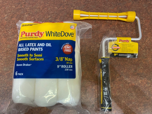 6 x 9" Purdy White Dove Medium Pile 3/8" nap Rollers + 9" Frame 1.5" Core