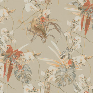BW51027 - Blooming Wild Exotic Parrot Motif Orange Brown Beige Galerie Wallpaper BW51027 - Blooming Wild Exotic Parrot Motif Orange Brown Beige Galerie Wallpaper