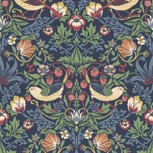 ET11202 - Arts and Crafts Fragaria Garden Blue Green red Galerie Wallpaper ET11202 - Arts and Crafts Fragaria Garden Blue Green red Galerie Wallpaper