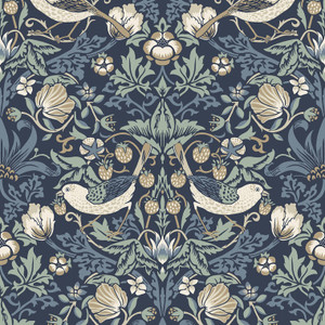 Galerie ET11212 - Arts and Crafts Fragaria Garden Blue Tan White Galerie Wallpaper roll - luxury design for UK feature walls