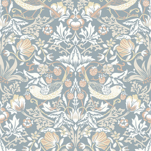 Galerie ET11222 - Arts and Crafts Fragaria Garden Blue White Blush Galerie Wallpaper roll - luxury design for UK feature walls