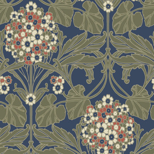 ET12102 - Arts and Crafts Floral Hydrangea Olive White Red Galerie Wallpaper ET12102 - Arts and Crafts Floral Hydrangea Olive White Red Galerie Wallpaper