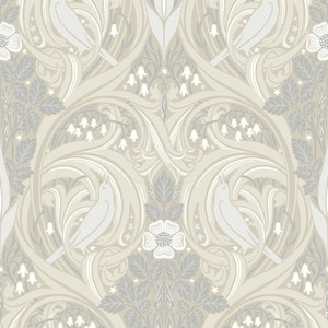 ET12205 - Arts and Crafts Bird Scroll Beige Cream Grey Galerie Wallpaper ET12205 - Arts and Crafts Bird Scroll Beige Cream Grey Galerie Wallpaper